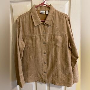 Women’s Tan Jacket from Chico’s. The size is Chico’s sizing medium/large.